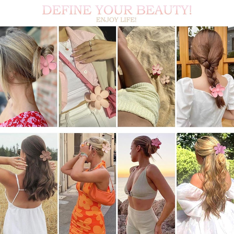 JANFUN Flower Hair Clips 8PCS, Large Claw Clips for Women Girls Thick Thin Hair, Strong Hold Nonslip Big Dasiy Jaw Clamps Matte Hair Accessories 8 Colors - Image 4